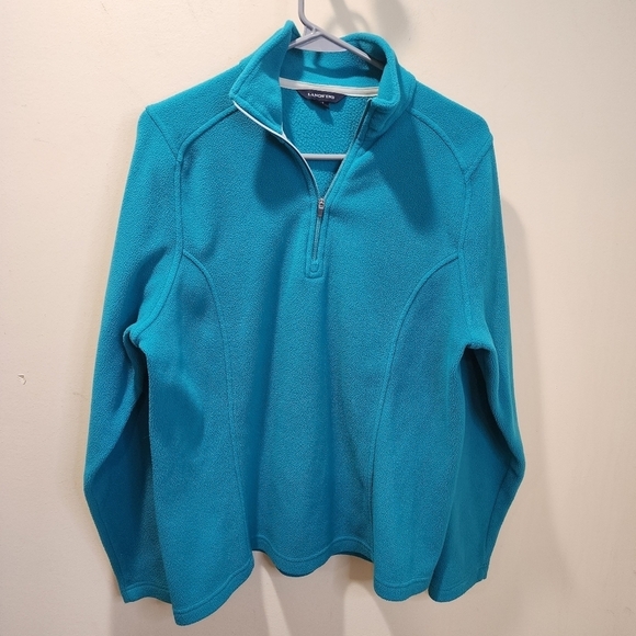 Land's End Teal Fleeces quarter zip pullover sweater size 10-12 - Picture 2 of 10